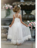 Straight Neck Ivory Lace Tulle Boho Flower Girl Dress